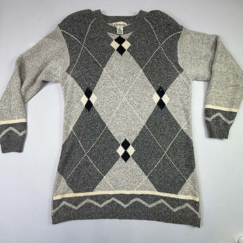 Chamonix Vintage Argyle Silk Angora Blend Sweater Size M